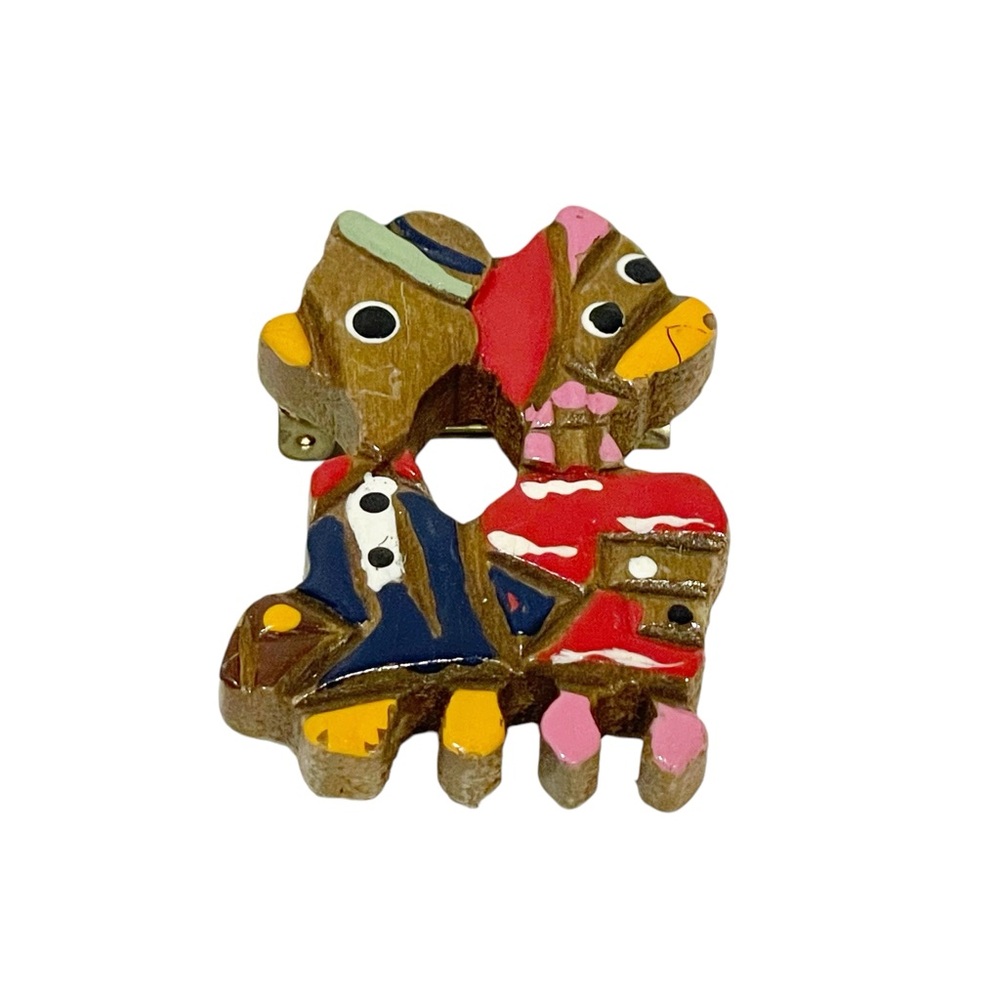 Vintage Japan Wooden Ducks‎ Comical Pin Brooch